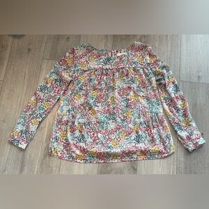 Ann Taylor Loft Womens Semi Sheer Top S Floral Gold Rust Green Long sleeves